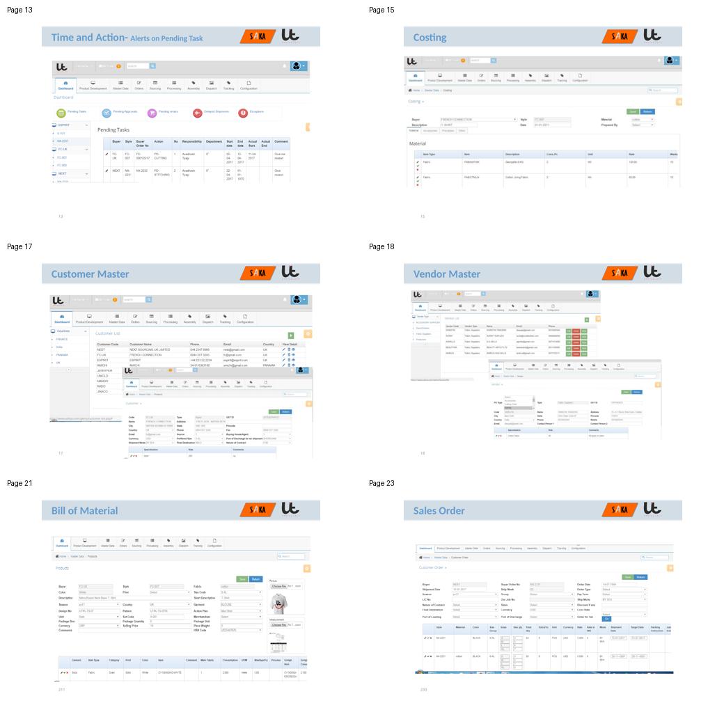 GEMSWEB Apparel ERP screens